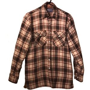 Wool Blend Brown Plaid Shirt-Jac